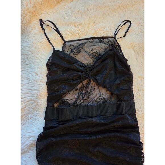 For Love And Lemons Black Lacey Mermaid dress stomach cut out front tie size M - Picture 5 of 6